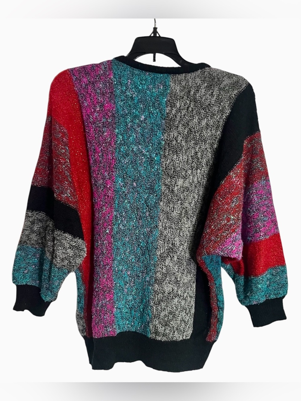 Vtg Mariea Kim Sweater Multicolor Vintage 80s Patchwork Knit Batwing Pullover M - Picture 2 of 12